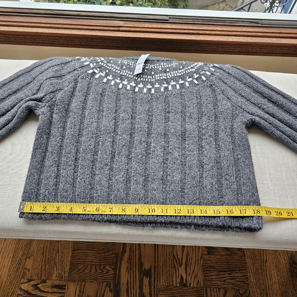 New! J. Crew Sz XS Gray Crystal Stone Fair Isle Wool Sweater NWT - Picture 8 of 13